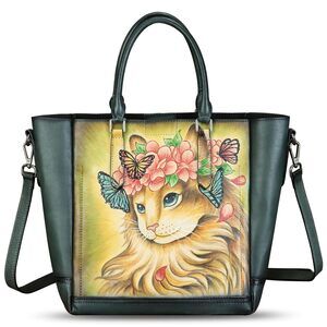 8833 Leather Handbag Hand Painted Leather Top Handle Satchel Handmade